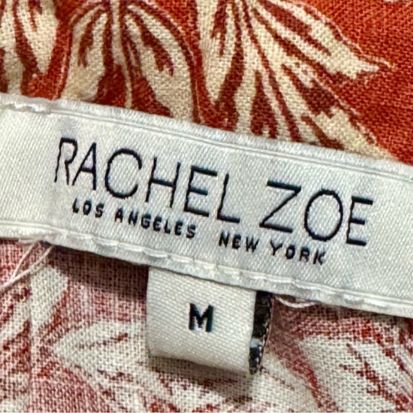 Rachel Zoe Linen Puff Sleeve Button Front Ruffle Square Neckline Blouse Medium - Picture 10 of 12